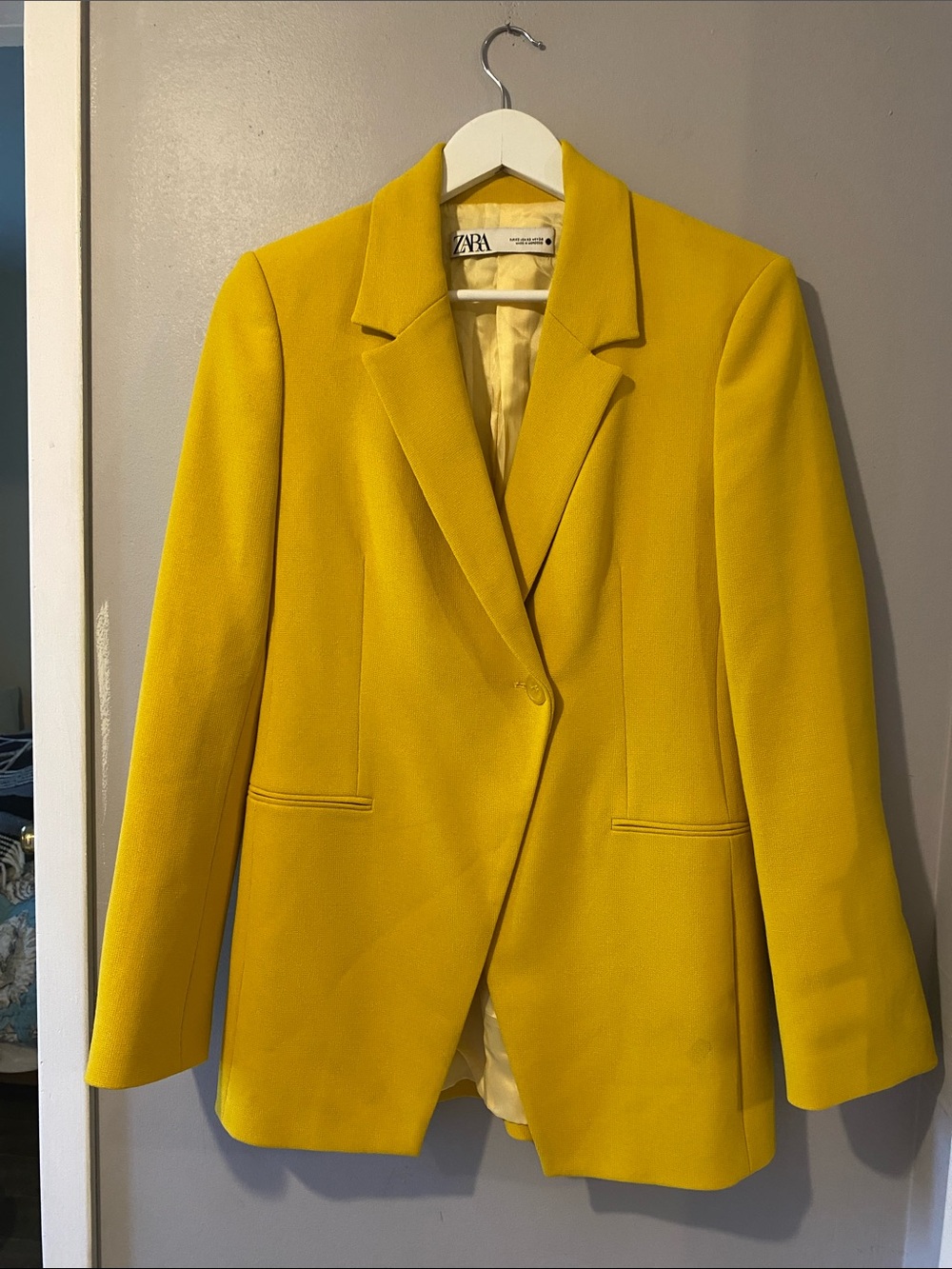 Zara Yellow Long Blazer Women’s Size XS Colour Pop Office Fall Work EUC